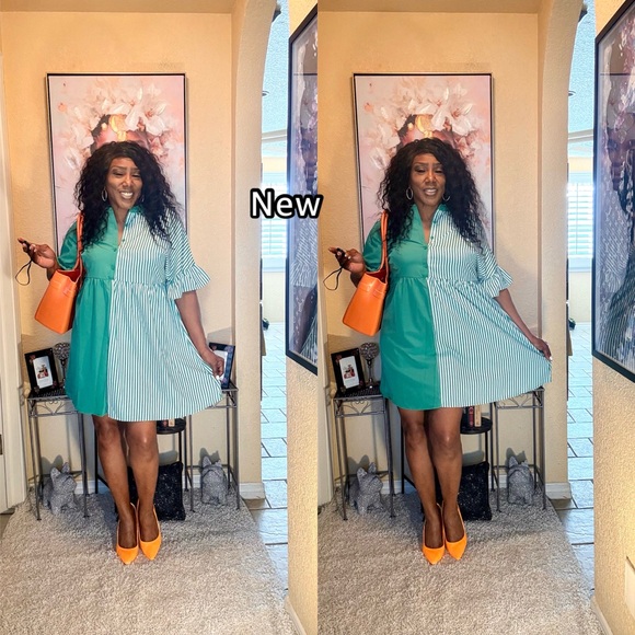 SHEIN Green and White Mini Dress - Picture 5 of 11